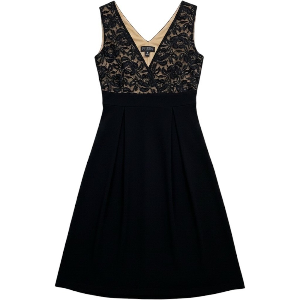 En Focus Studio Black Lace Overlay Cocktail Dress Women's Size 8 V-Neck Sleevele